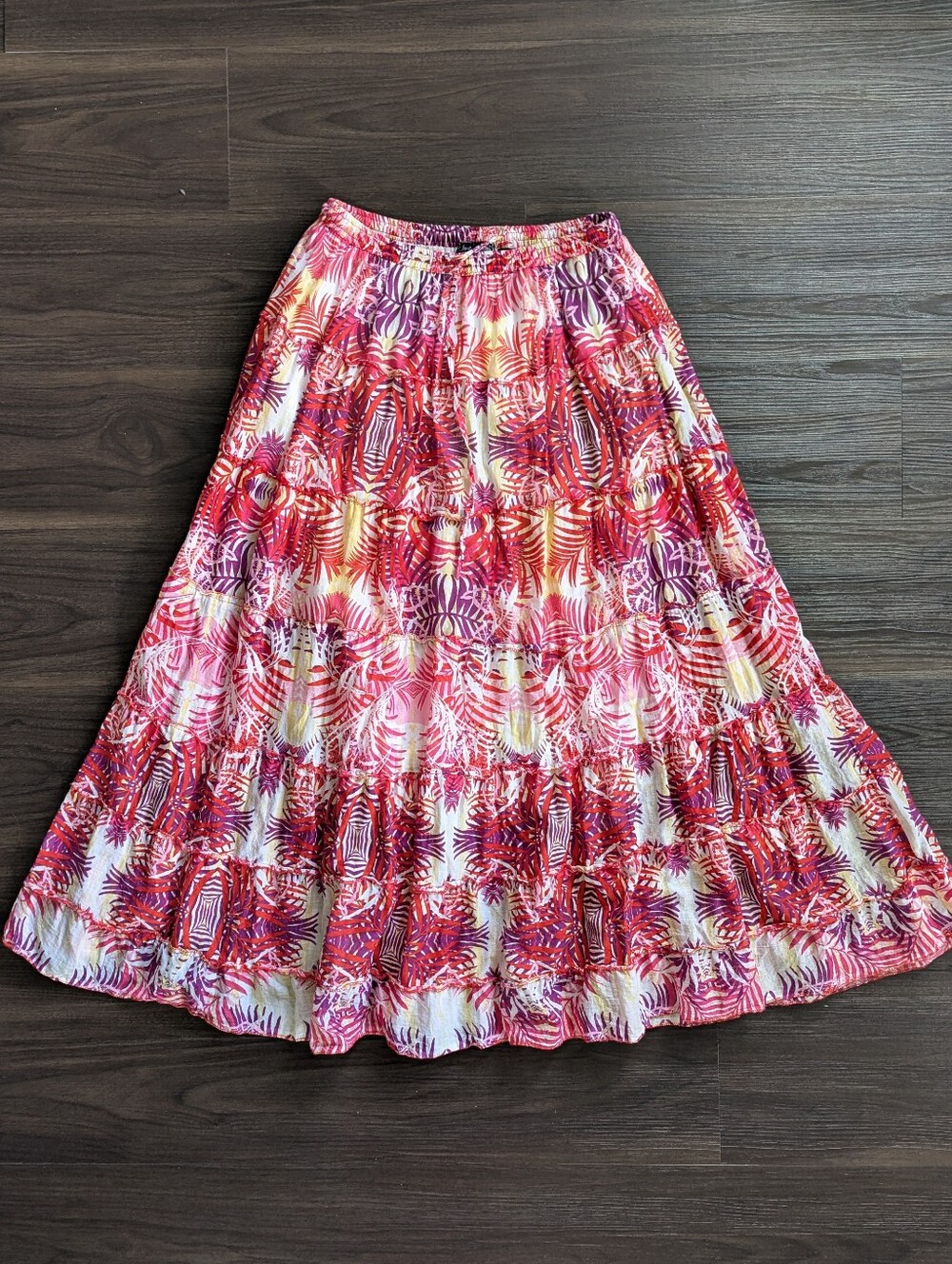 Jane Ashley Pink Tropical Print Cotton Maxi Skirt Large Resort Beach Summer